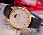Perfect Replica Jaeger LeCoultre Master White Moonphase Dial Gold Smooth Case Leather 42mm Watch
